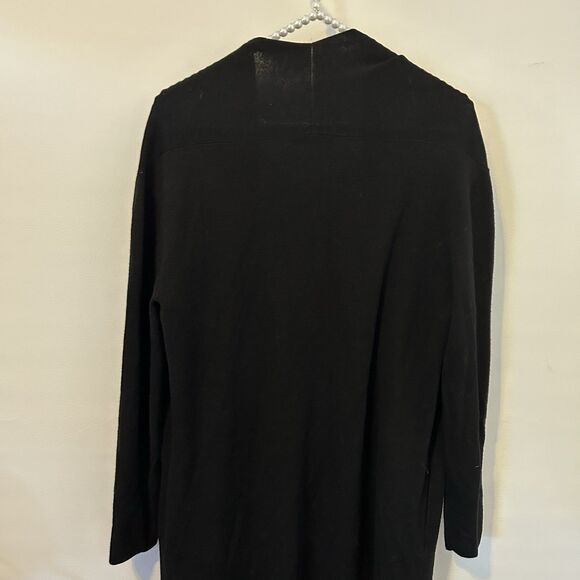 MM Lafleur womens M merino wool long line open front black cardigan sweater - Picture 10 of 11